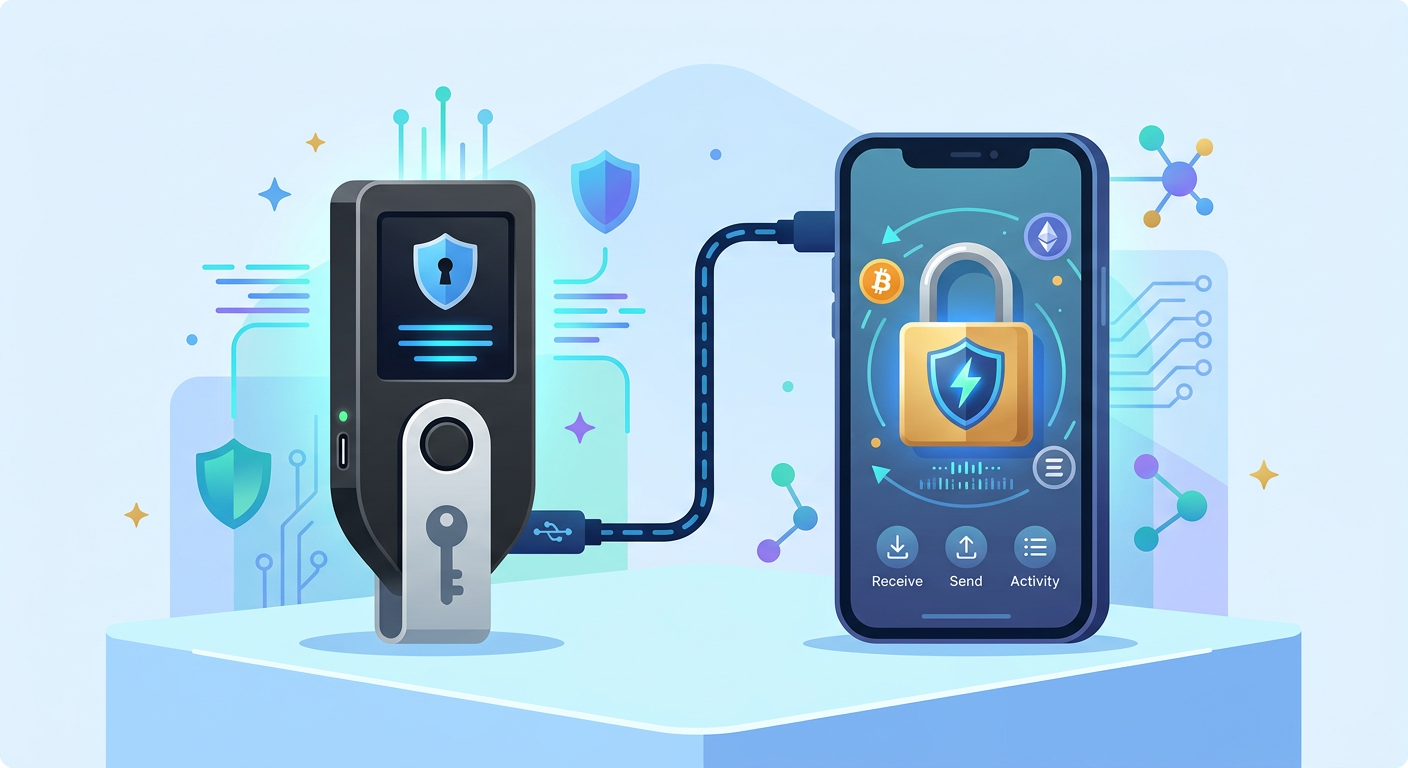 Bitcoin coin, secure crypto wallet and a rising price chart