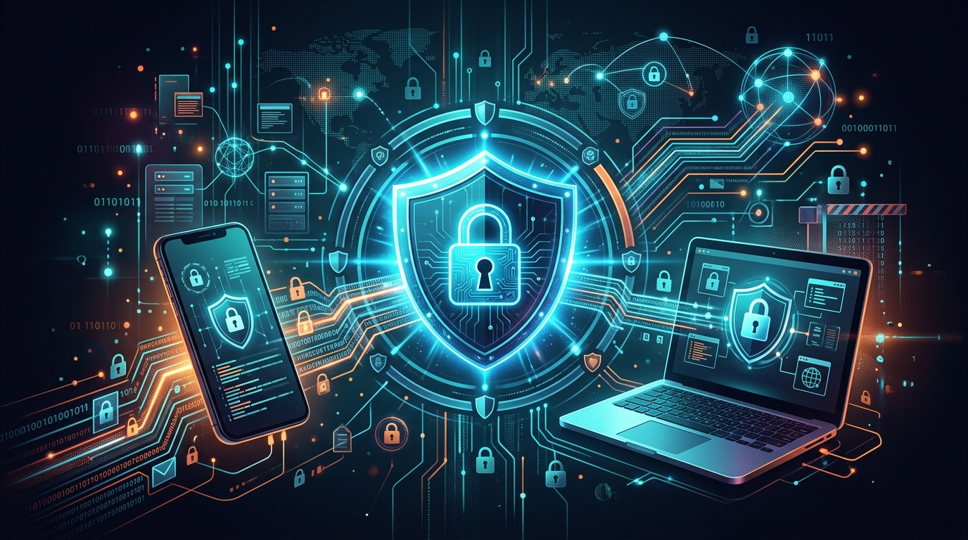 Shield and padlock representing VPN online privacy and security