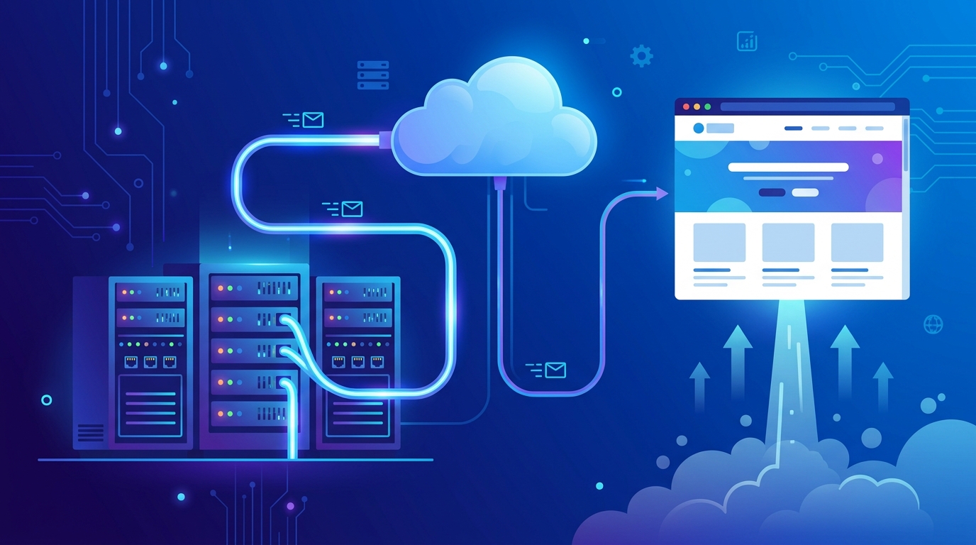 Servers and cloud representing web hosting for a website