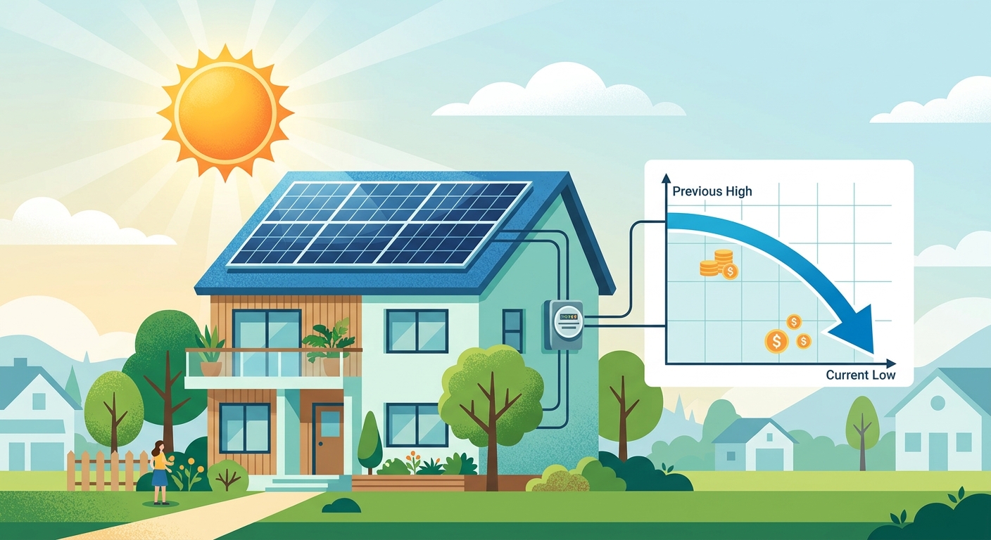 Modern house with rooftop solar panels under the sun